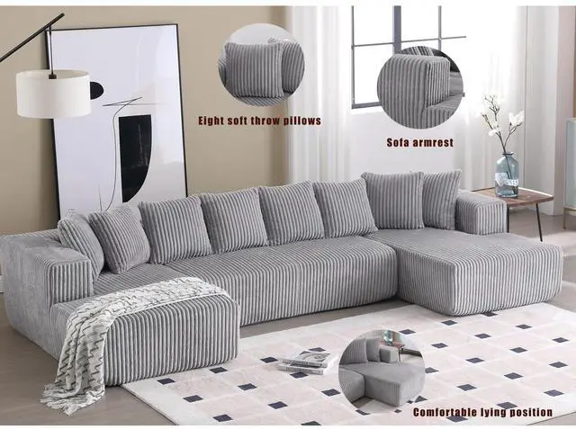 Alt view image 7 of 7 - [NEW ARRIVED] [VIDEO PROVIDED]133.45'' Modular Sectional Couch, U-shaped sofa , Chaise Lounge, Striped fabric,Upholstered 4 Seater Couch for Living Room, Free Combination Sofa (Corduroy), Gray