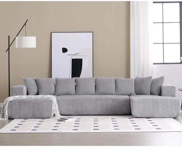 Alt view image 2 of 7 - [NEW ARRIVED] [VIDEO PROVIDED]133.45'' Modular Sectional Couch, U-shaped sofa , Chaise Lounge, Striped fabric,Upholstered 4 Seater Couch for Living Room, Free Combination Sofa (Corduroy), Gray