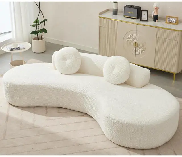 Alt view image 2 of 7 - [NEW ARRIVED] [VIDEO PROVIDED]105.5''Curved Sofa, Modern Minimalist Sofa, Cloud Couch Sofa 3-4 Seater Couch with 2 Pillows,Bedroom,  No Assembly Required, Point-shaped corduroy,(Anti-Wrinkle) , Beige