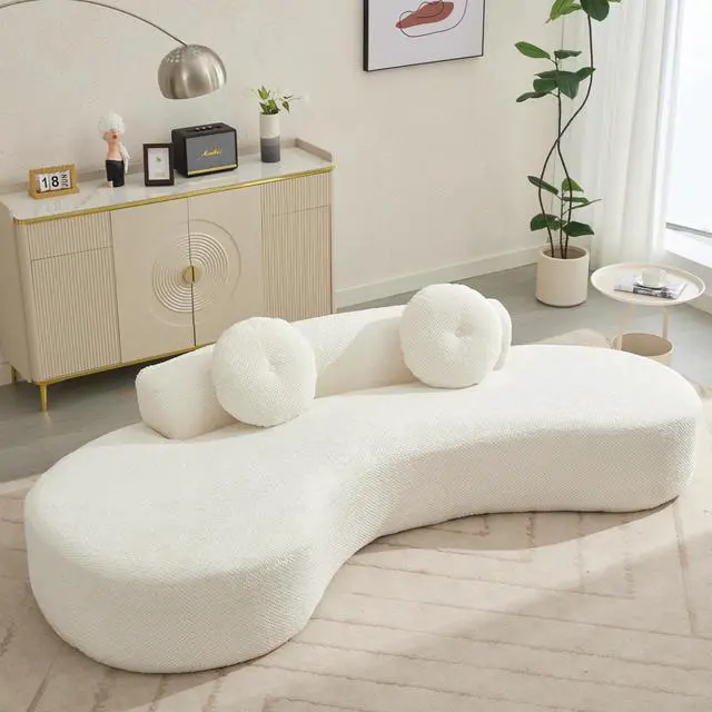 Main image of [NEW ARRIVED] [VIDEO PROVIDED]105.5''Curved Sofa, Modern Minimalist Sofa, Cloud Couch Sofa 3-4 Seater Couch with 2 Pillows,Bedroom,  No Assembly Required, Point-shaped corduroy,(Anti-Wrinkle) , Beige