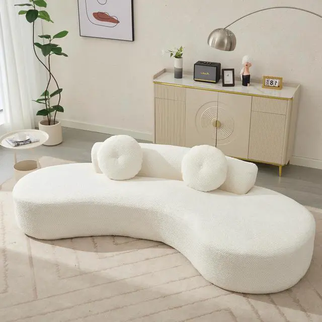 Alt view image 3 of 7 - [NEW ARRIVED] [VIDEO PROVIDED]105.5''Curved Sofa, Modern Minimalist Sofa, Cloud Couch Sofa 3-4 Seater Couch with 2 Pillows,Bedroom,  No Assembly Required, Point-shaped corduroy,(Anti-Wrinkle) , Beige