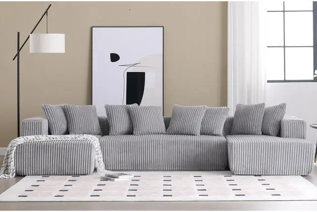 Alt view image 4 of 7 - [NEW ARRIVED] [VIDEO PROVIDED]133.45'' Modular Sectional Couch, U-shaped sofa , Chaise Lounge, Striped fabric,Upholstered 4 Seater Couch for Living Room, Free Combination Sofa (Corduroy), Gray