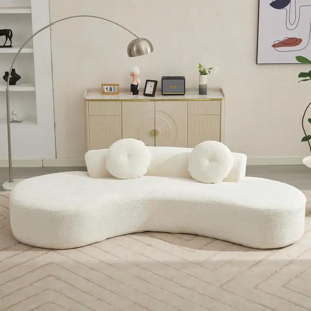Alt view image 4 of 7 - [NEW ARRIVED] [VIDEO PROVIDED]105.5''Curved Sofa, Modern Minimalist Sofa, Cloud Couch Sofa 3-4 Seater Couch with 2 Pillows,Bedroom,  No Assembly Required, Point-shaped corduroy,(Anti-Wrinkle) , Beige