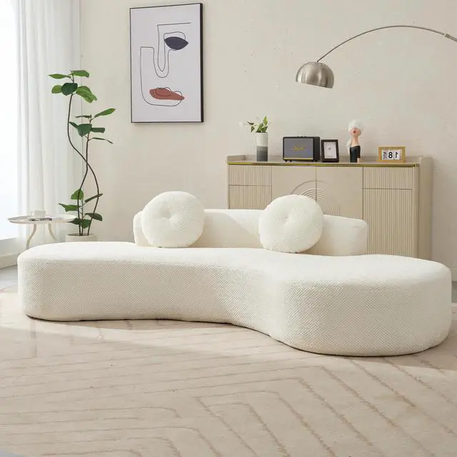 Alt view image 6 of 7 - [NEW ARRIVED] [VIDEO PROVIDED]105.5''Curved Sofa, Modern Minimalist Sofa, Cloud Couch Sofa 3-4 Seater Couch with 2 Pillows,Bedroom,  No Assembly Required, Point-shaped corduroy,(Anti-Wrinkle) , Beige