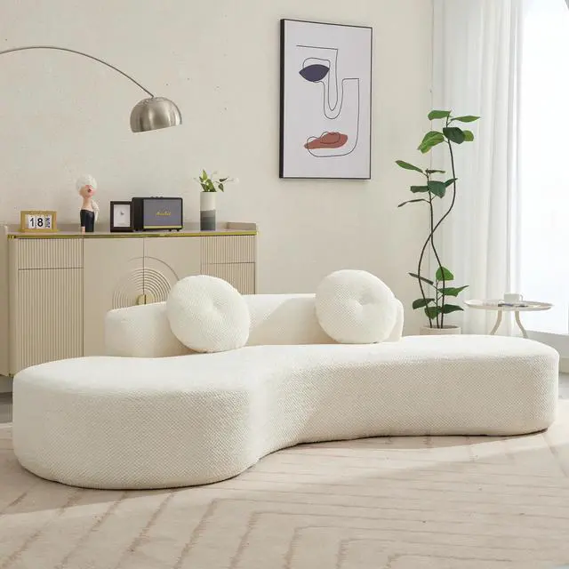Alt view image 5 of 7 - [NEW ARRIVED] [VIDEO PROVIDED]105.5''Curved Sofa, Modern Minimalist Sofa, Cloud Couch Sofa 3-4 Seater Couch with 2 Pillows,Bedroom,  No Assembly Required, Point-shaped corduroy,(Anti-Wrinkle) , Beige