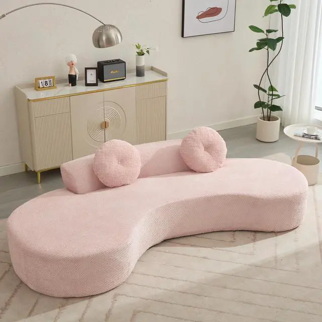 Main image of [NEW ARRIVED] [VIDEO PROVIDED]105.5''Curved Sofa, Modern Minimalist Sofa, Cloud Couch Sofa 3-4 Seater Couch with 2 Pillows,Bedroom,  No Assembly Required, Point-shaped corduroy,(Anti-Wrinkle) ,Pink