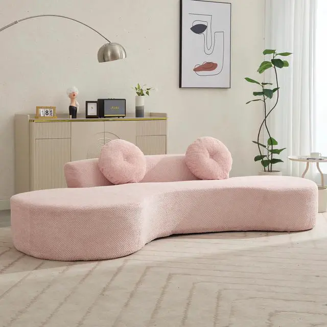 Alt view image 4 of 7 - [NEW ARRIVED] [VIDEO PROVIDED]105.5''Curved Sofa, Modern Minimalist Sofa, Cloud Couch Sofa 3-4 Seater Couch with 2 Pillows,Bedroom,  No Assembly Required, Point-shaped corduroy,(Anti-Wrinkle) ,Pink