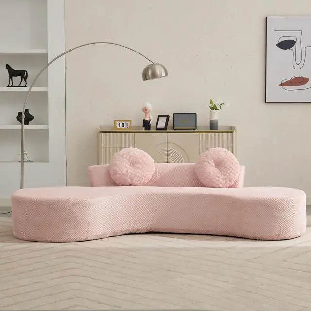 Alt view image 6 of 7 - [NEW ARRIVED] [VIDEO PROVIDED]105.5''Curved Sofa, Modern Minimalist Sofa, Cloud Couch Sofa 3-4 Seater Couch with 2 Pillows,Bedroom,  No Assembly Required, Point-shaped corduroy,(Anti-Wrinkle) ,Pink
