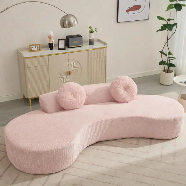 Alt view image 5 of 7 - [NEW ARRIVED] [VIDEO PROVIDED]105.5''Curved Sofa, Modern Minimalist Sofa, Cloud Couch Sofa 3-4 Seater Couch with 2 Pillows,Bedroom,  No Assembly Required, Point-shaped corduroy,(Anti-Wrinkle) ,Pink