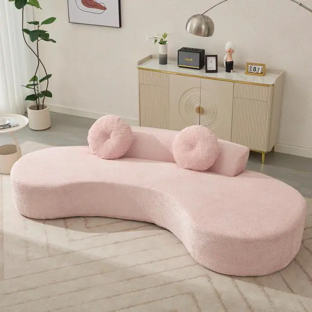 Alt view image 2 of 7 - [NEW ARRIVED] [VIDEO PROVIDED]105.5''Curved Sofa, Modern Minimalist Sofa, Cloud Couch Sofa 3-4 Seater Couch with 2 Pillows,Bedroom,  No Assembly Required, Point-shaped corduroy,(Anti-Wrinkle) ,Pink