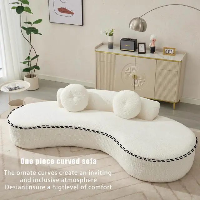 Alt view image 7 of 7 - [NEW ARRIVED] [VIDEO PROVIDED]105.5''Curved Sofa, Modern Minimalist Sofa, Cloud Couch Sofa 3-4 Seater Couch with 2 Pillows,Bedroom,  No Assembly Required, Point-shaped corduroy,(Anti-Wrinkle) , Beige