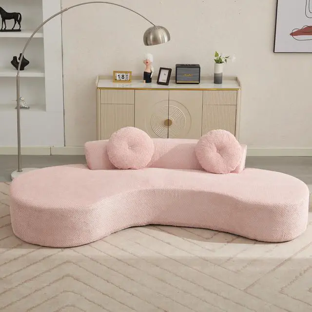 Alt view image 3 of 7 - [NEW ARRIVED] [VIDEO PROVIDED]105.5''Curved Sofa, Modern Minimalist Sofa, Cloud Couch Sofa 3-4 Seater Couch with 2 Pillows,Bedroom,  No Assembly Required, Point-shaped corduroy,(Anti-Wrinkle) ,Pink