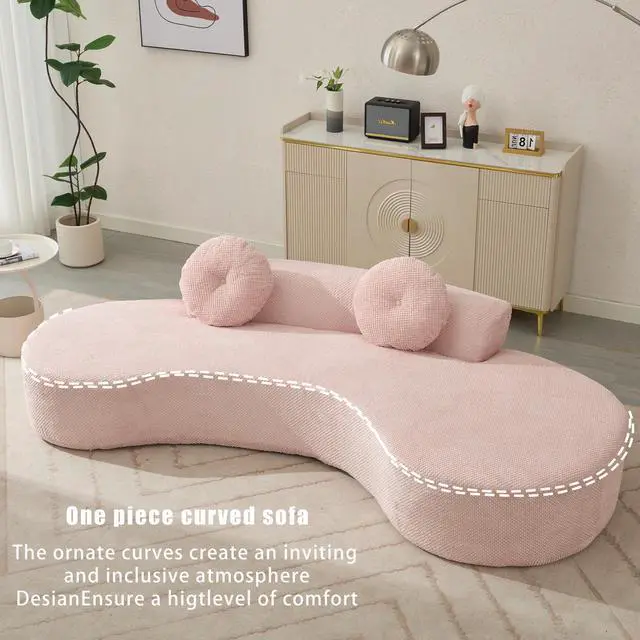 Alt view image 7 of 7 - [NEW ARRIVED] [VIDEO PROVIDED]105.5''Curved Sofa, Modern Minimalist Sofa, Cloud Couch Sofa 3-4 Seater Couch with 2 Pillows,Bedroom,  No Assembly Required, Point-shaped corduroy,(Anti-Wrinkle) ,Pink