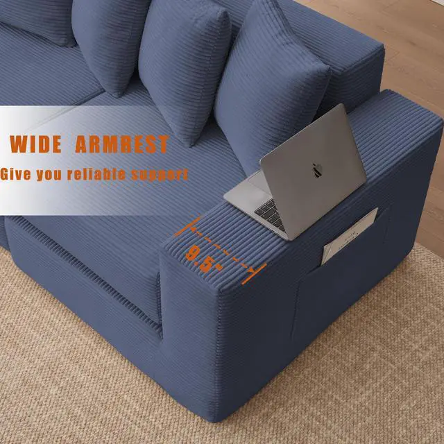 Alt view image 6 of 7 - [NEW ARRIVED] [VIDEO PROVIDED]10-in-1 Convertible Sofa Sectional ,Corner Couch , Convertible Floor Sleeper Sofa,Corduroy,Side Pocket,No Assembly,DIY,L Shaped Modular Sofa,6 Pillows,Blue
