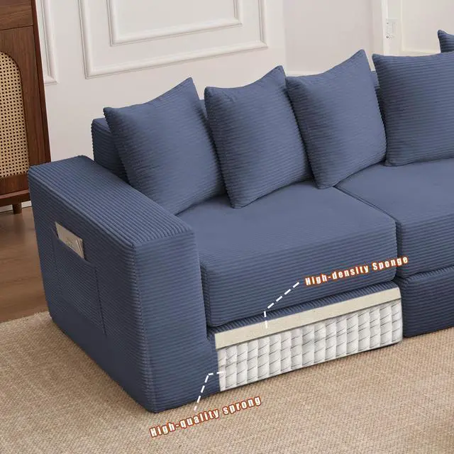 Alt view image 7 of 7 - [NEW ARRIVED] [VIDEO PROVIDED]10-in-1 Convertible Sofa Sectional ,Corner Couch , Convertible Floor Sleeper Sofa,Corduroy,Side Pocket,No Assembly,DIY,L Shaped Modular Sofa,6 Pillows,Blue
