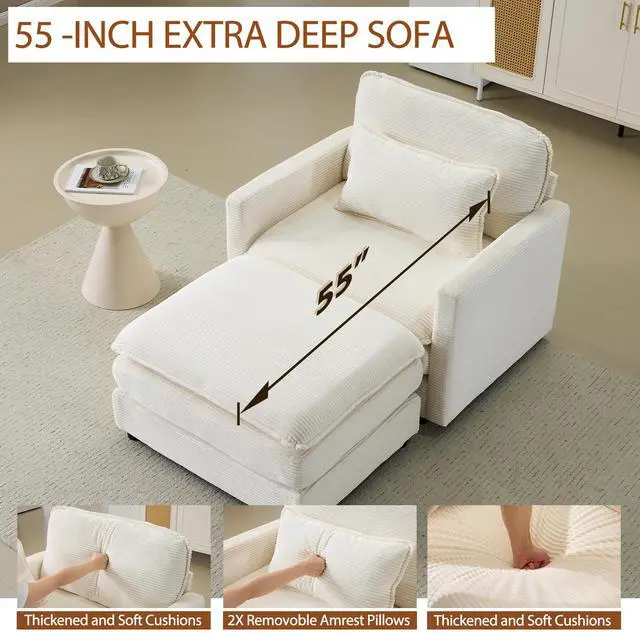 Alt view image 6 of 7 - 54" Plush Cloud Sofa: Modular Single + Ottoman Sofa with 22" Beige Chenille Cushions + 1 Throw Pillows - Compact Size for Apartment, Living Room, Bedroom (Beige)