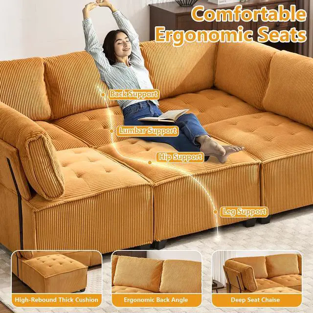 Alt view image 4 of 7 - UNITED WE WIN Modular Sectional Sofa U Shaped Modular Couch with Reversible Chaise Modular Sofa Sectional Couch,6- Seat Convertible Sofa,Fit for Living Room
