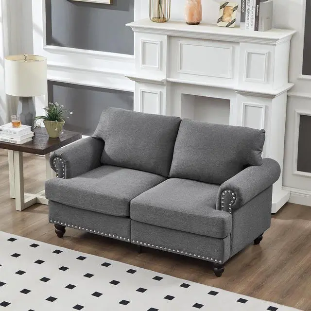 Alt view image 4 of 7 - Modern Classic Design with Nails Living Room 2+3 seater Sofa Fabric Couch,Upholstered Polyester Grey.