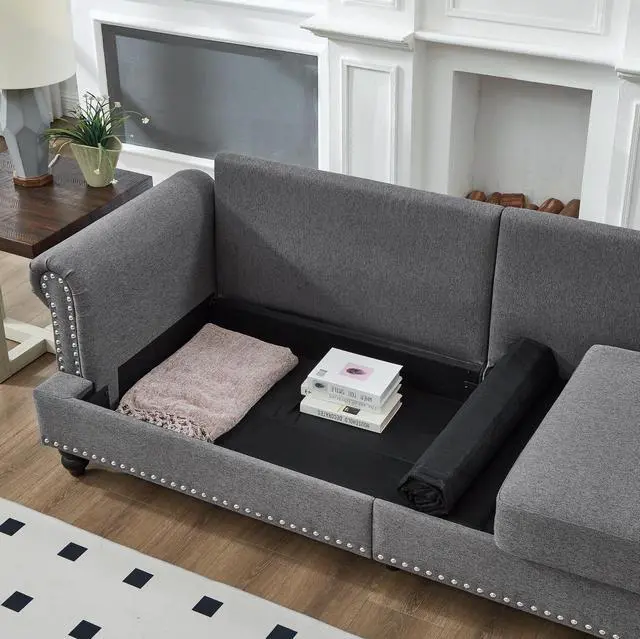 Alt view image 6 of 7 - Modern Classic Design with Nails Living Room 2+3 seater Sofa Fabric Couch,Upholstered Polyester Grey.