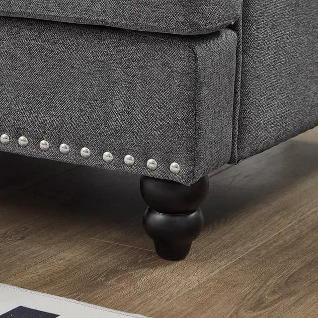 Alt view image 7 of 7 - Modern Classic Design with Nails Living Room 2+3 seater Sofa Fabric Couch,Upholstered Polyester Grey.