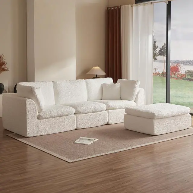 Alt view image 2 of 5 - 110" Cloud Sectional Couches for Living Room, Convertible L-Shape Couch with Ottoman, 3 Seater Modular Sectional Sofa, Warm White