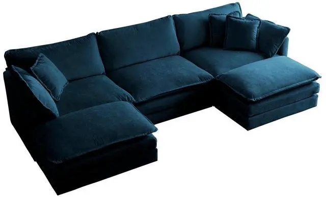 Alt view image 3 of 7 - U-Shaped Sectional Sofa w/Reversible Footrest, 5-Seater Convertible Corner Couch with 2 Ottomans ,Modern Minimalist Soft Sofa & Couch for Living Room , Blue Chenille