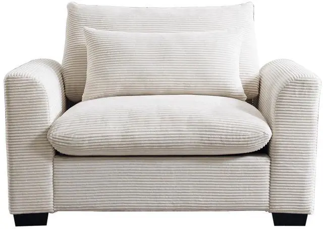 Alt view image 4 of 7 - Beige Corduroy Deep Seat Single Sofa Accent Chair,Deep Seat Couch with Waist Pillow for Living Room/Apartment/Office