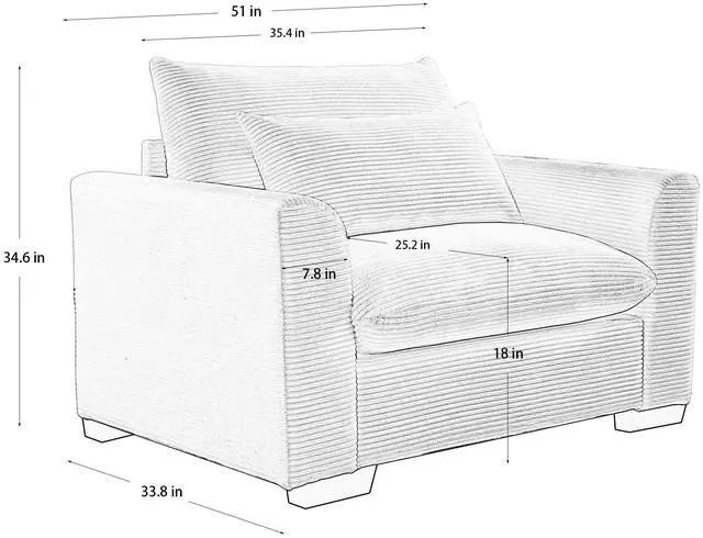 Alt view image 7 of 7 - Beige Corduroy Deep Seat Single Sofa Accent Chair,Deep Seat Couch with Waist Pillow for Living Room/Apartment/Office