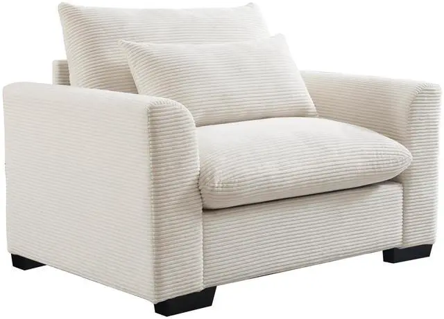 Alt view image 5 of 7 - Beige Corduroy Deep Seat Single Sofa Accent Chair,Deep Seat Couch with Waist Pillow for Living Room/Apartment/Office