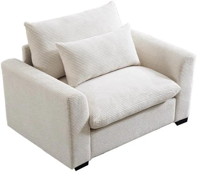 Alt view image 6 of 7 - Beige Corduroy Deep Seat Single Sofa Accent Chair,Deep Seat Couch with Waist Pillow for Living Room/Apartment/Office