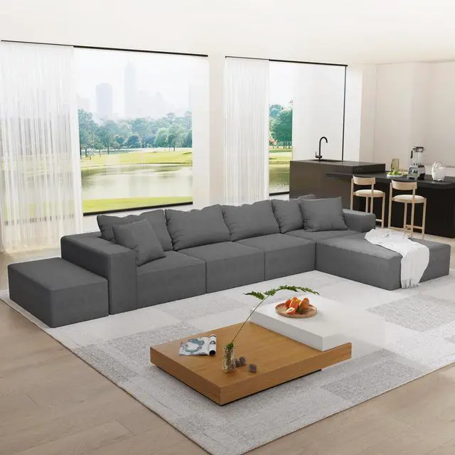 Alt view image 3 of 7 - Modern Upholstered Sectional Sofa Couch Set,Modular 132" L Shaped Sectional Living Room Sofa Set With 6 Pillows,Free Combination Sofa Couch for Living Room,Bedroom