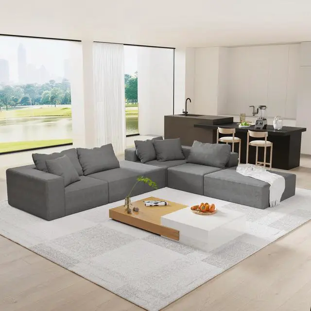 Alt view image 7 of 7 - Modern Upholstered Sectional Sofa Couch Set,Modular 132" L Shaped Sectional Living Room Sofa Set With 6 Pillows,Free Combination Sofa Couch for Living Room,Bedroom