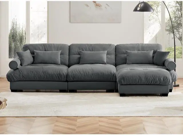 Alt view image 3 of 7 - Super Comfort Oversized Modular Velvet Sectional Sofa Couch with Movable Ottoman,Corner Sectional with Bolstered Armrests, Deep Seat Cloud Couch, Convertible L Shaped Couch for Living Room Grey