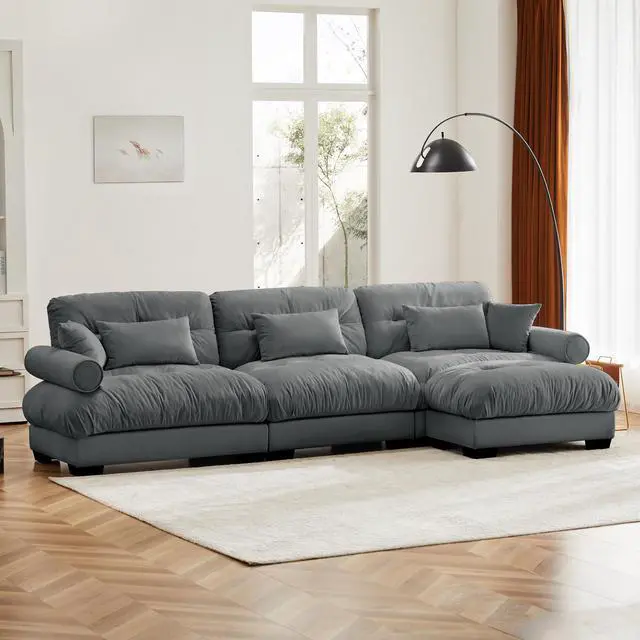 Alt view image 2 of 7 - Super Comfort Oversized Modular Velvet Sectional Sofa Couch with Movable Ottoman,Corner Sectional with Bolstered Armrests, Deep Seat Cloud Couch, Convertible L Shaped Couch for Living Room Grey