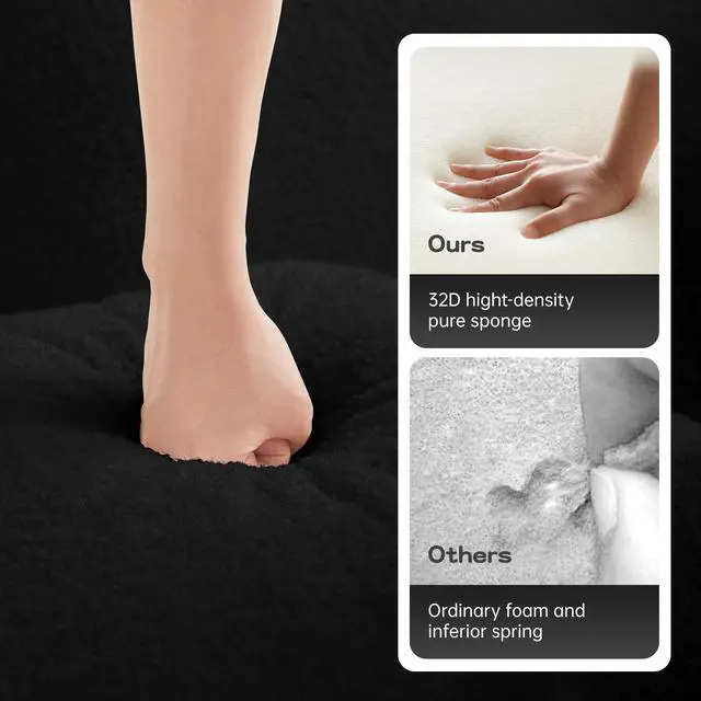 Alt view image 5 of 7 - 106" Teddy Fabric No Assembly 32D Boneless Sofa,Contrast color design,Fluffy Comfy Couch with L-Shaped Chaise,for Living Room,Black