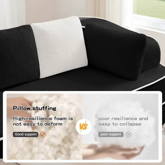 Alt view image 7 of 7 - 106" Teddy Fabric No Assembly 32D Boneless Sofa,Contrast color design,Fluffy Comfy Couch with L-Shaped Chaise,for Living Room,Black