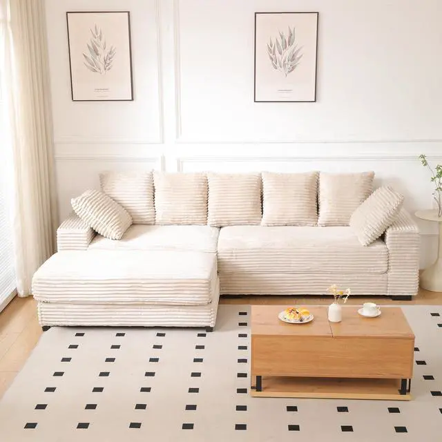 Main image of 108.6" Sectional Sofa, Thickened Corduroy Sectional Couches For Living Room,comfortable L-shaped Chaise Sectional Sofa With Storage Ottoman,Eight Throw Pillows,Beige