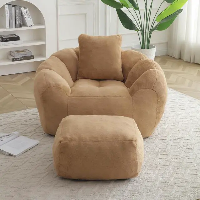 Alt view image 2 of 7 - Giant Bean Bag Chair, Oversized Bean Bag Couch for Adults and Kids, Faux Fur Shell-Shaped Large Chair with Filler, Stuffed Big Accent Sofa Lounge Floor Sofa for Gaming,Reading Living Room Bedroom