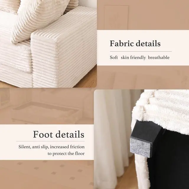 Alt view image 7 of 7 - 108.6" Sectional Sofa, Thickened Corduroy Sectional Couches For Living Room,comfortable L-shaped Chaise Sectional Sofa With Storage Ottoman,Eight Throw Pillows,Beige