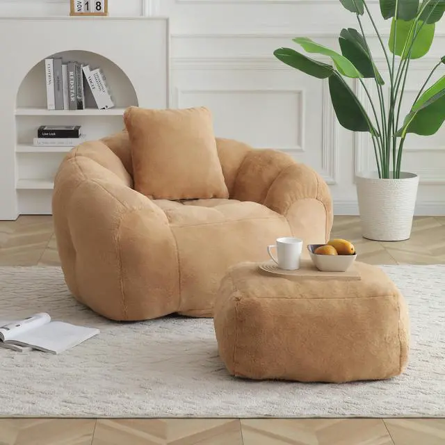 Main image of Giant Bean Bag Chair, Oversized Bean Bag Couch for Adults and Kids, Faux Fur Shell-Shaped Large Chair with Filler, Stuffed Big Accent Sofa Lounge Floor Sofa for Gaming,Reading Living Room Bedroom
