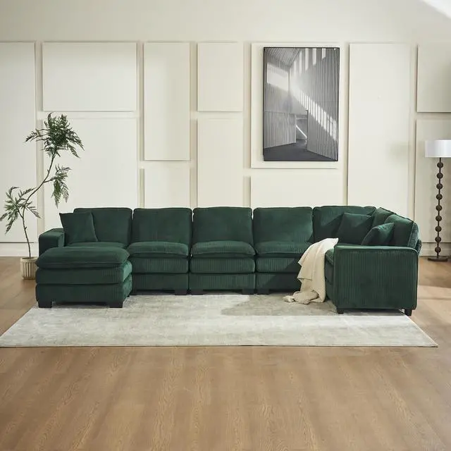 Main image of Modern U Shaped 6-seat Sectional Sofa Couch with one Ottoman and three toss pillows ,Modular Sofa for Living Room,Corduroy sofa