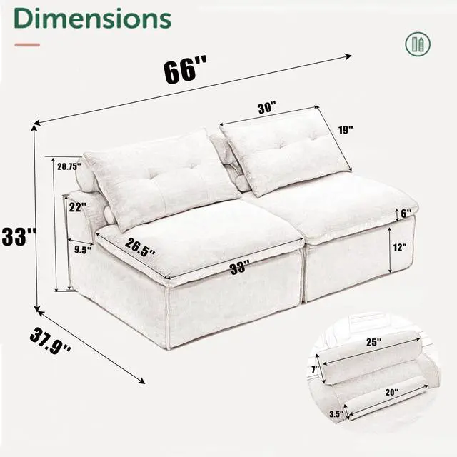 Alt view image 3 of 7 - [NEW ARRIVED] [VIDEO PROVIDED]Modular Sofa,No Armrests,At will DIY, Chenille Fabric,Neck Pillow-Back Lounge Sofa Chair,Reading Nook, or Apartment Living, Lumbar Pillow,2 Seats,Upholster ,Light Gray