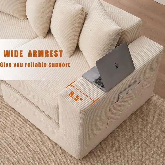 Alt view image 6 of 7 - [NEW ARRIVED] [VIDEO PROVIDED]10-in-1 Convertible Sofa Sectional ,Corner Couch , Convertible Floor Sleeper Sofa,Corduroy,Side Pocket,No Assembly,DIY,L Shaped Modular Sofa,6 Pillows,Beige