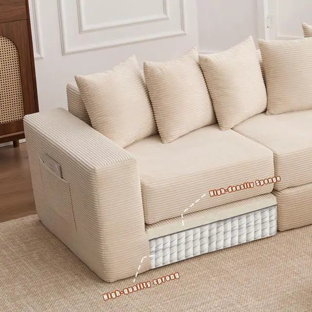 Alt view image 7 of 7 - [NEW ARRIVED] [VIDEO PROVIDED]10-in-1 Convertible Sofa Sectional ,Corner Couch , Convertible Floor Sleeper Sofa,Corduroy,Side Pocket,No Assembly,DIY,L Shaped Modular Sofa,6 Pillows,Beige