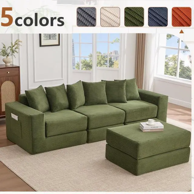 Alt view image 3 of 7 - [NEW ARRIVED] [VIDEO PROVIDED]10-in-1 Convertible Sofa Sectional ,Corner Couch , Convertible Floor Sleeper Sofa,Corduroy,Side Pocket,No Assembly,DIY,L Shaped Modular Sofa,6 Pillows,Green