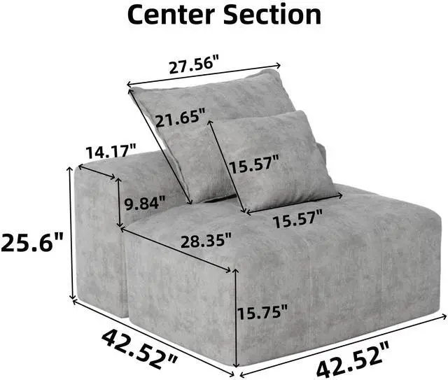 Alt view image 6 of 6 - Modern Oversized Modular Sectional Sofa,Sparkling Chenille Fabric Soft Cushion Sofa with 2 Pillows,DIY Combination Tufted Sofa,No Assembly Required
