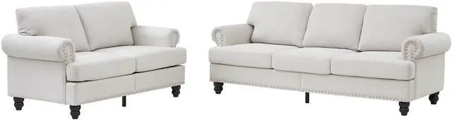 Alt view image 3 of 6 - Modern Classic Design with Nails Living Room 2+3 seater Sofa Fabric Couch,Upholstered Polyester Beige.