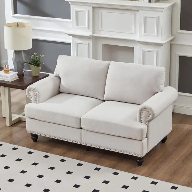 Alt view image 4 of 6 - Modern Classic Design with Nails Living Room 2+3 seater Sofa Fabric Couch,Upholstered Polyester Beige.