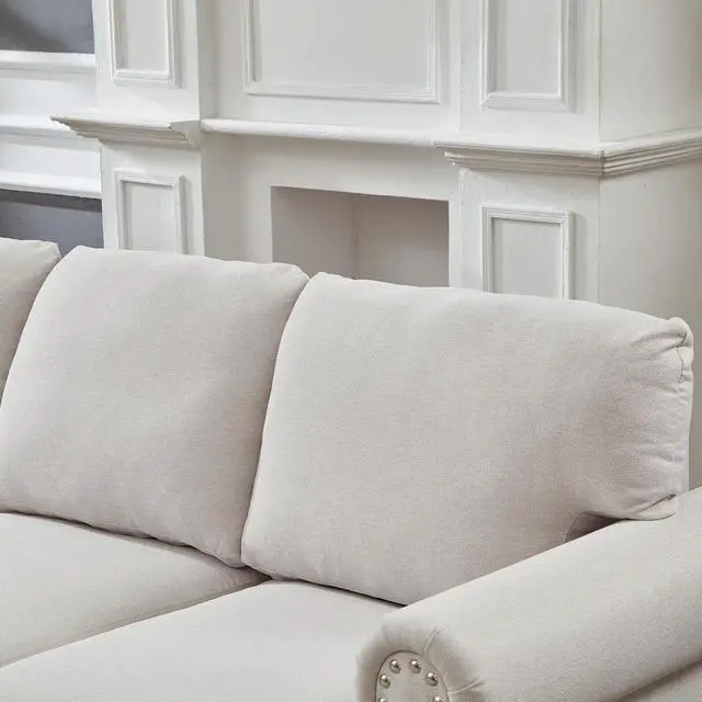 Alt view image 6 of 6 - Modern Classic Design with Nails Living Room 2+3 seater Sofa Fabric Couch,Upholstered Polyester Beige.