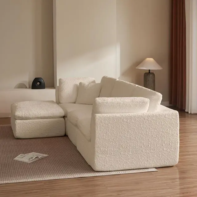 Alt view image 6 of 6 - 110" Cloud Sectional Couches for Living Room, Convertible L-Shape Couch with Ottoman, 3 Seater Modular Sectional Sofa, Warm White Beige